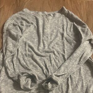 Gray Ribbed Long Sleeve Top
